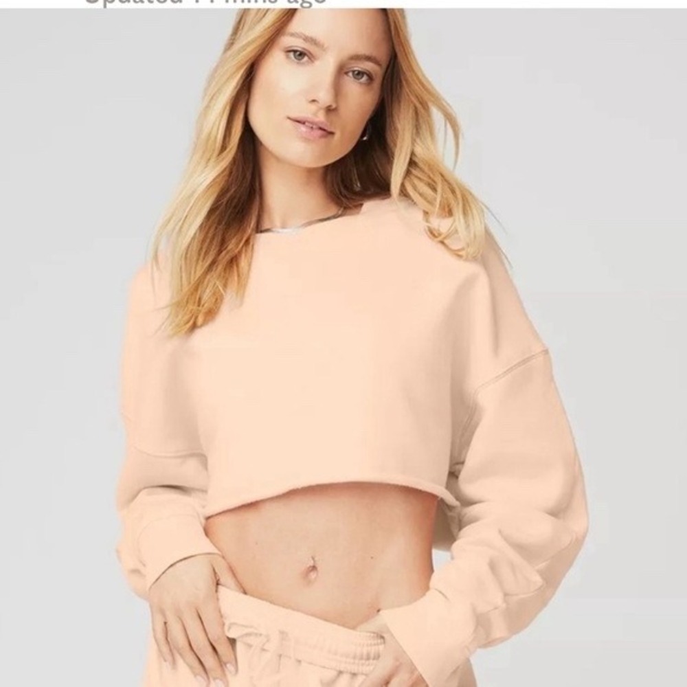 Alo Yoga Muse Cropped Sweatshirt Peach Apricot Cotton Fleece Pullover Small gym
